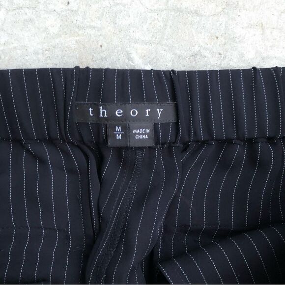 Theory Korene Pants Silk Pinstripe Pull-On Cropped Ankle Womens Navy Blue M - Picture 4 of 7